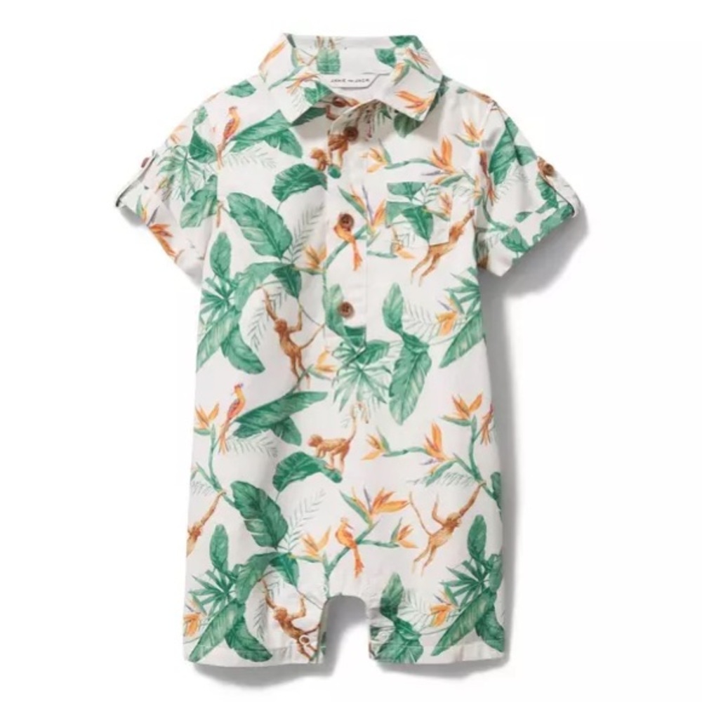 Janie and Jack Tropical Leaf Print Baby Romper - 6-12 months